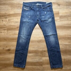 Diesel Thavar Jeans Men 33x30 Blue Slim Skinny Distressed Dark Wash Denim R831Q
